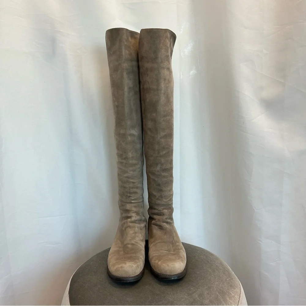 Stuart Weitzman Reserve knee-length boots tan brown suede elastic Sz 8.5